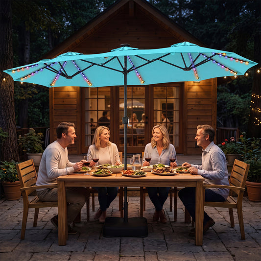 13 FT Double-Sided Patio Umbrella With 108 LED Lights, Turquoise Outdoor Umbrellas Turquoise at Gallery Canada