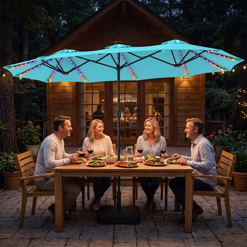 13 FT Double-Sided Patio Umbrella With 108 LED Lights, Turquoise