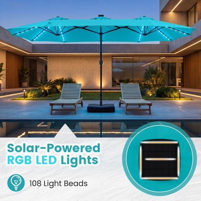 13 FT Double-Sided Patio Umbrella With 108 LED Lights, Turquoise Outdoor Umbrellas at Gallery Canada