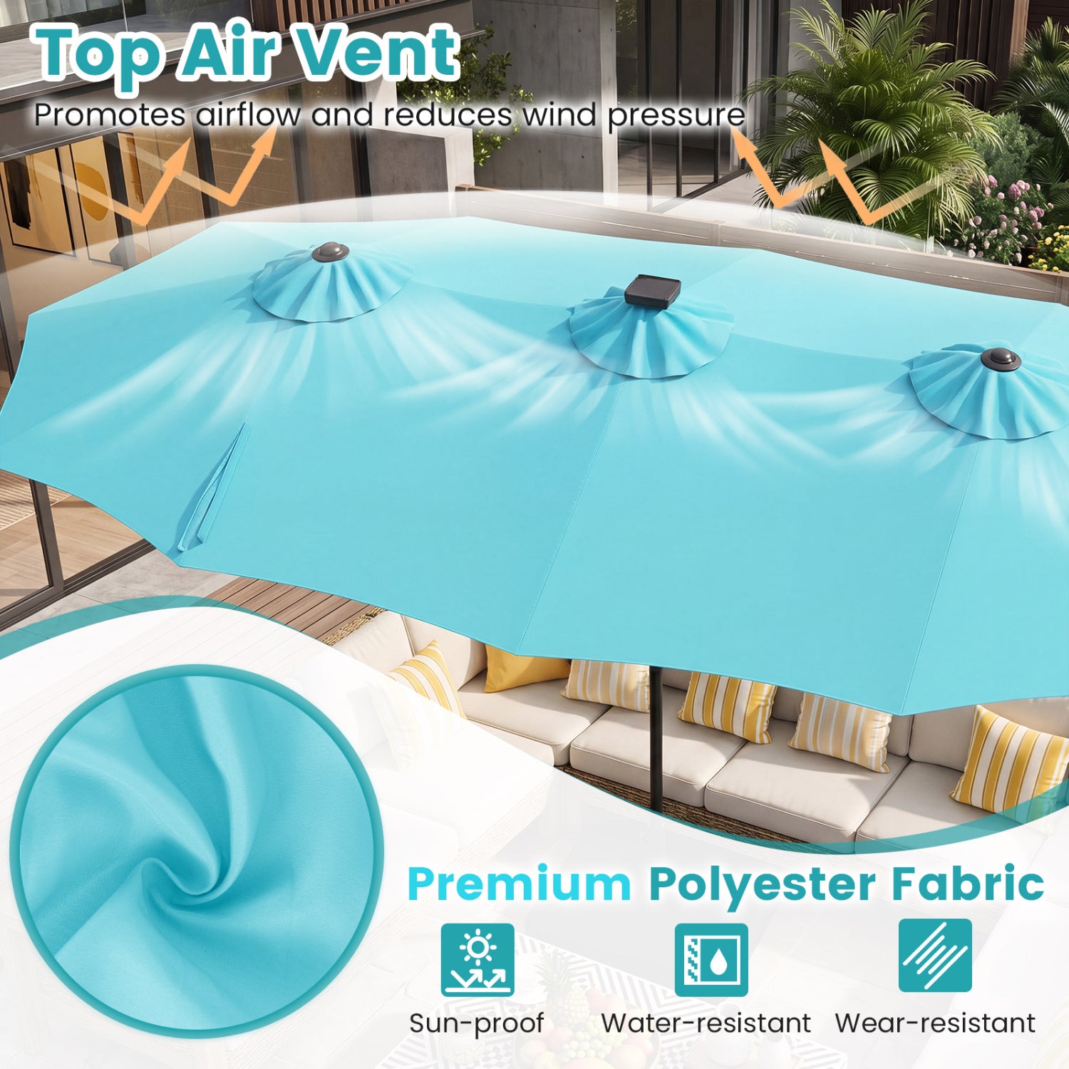 13 FT Double-Sided Patio Umbrella With 108 LED Lights, Turquoise Outdoor Umbrellas at Gallery Canada
