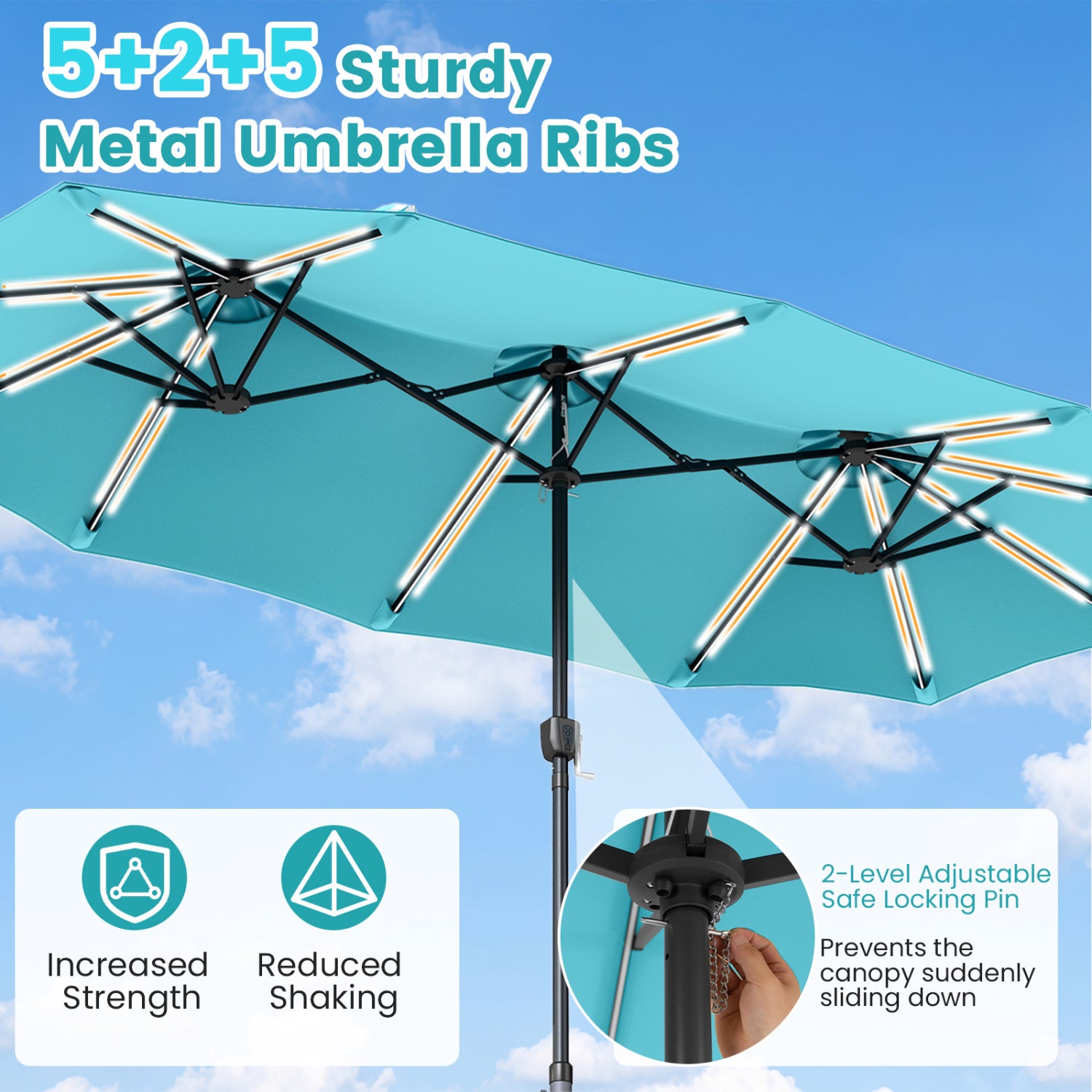 13 FT Double-Sided Patio Umbrella With 108 LED Lights, Turquoise Outdoor Umbrellas at Gallery Canada