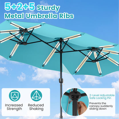 13 FT Double-Sided Patio Umbrella With 108 LED Lights, Turquoise Outdoor Umbrellas at Gallery Canada