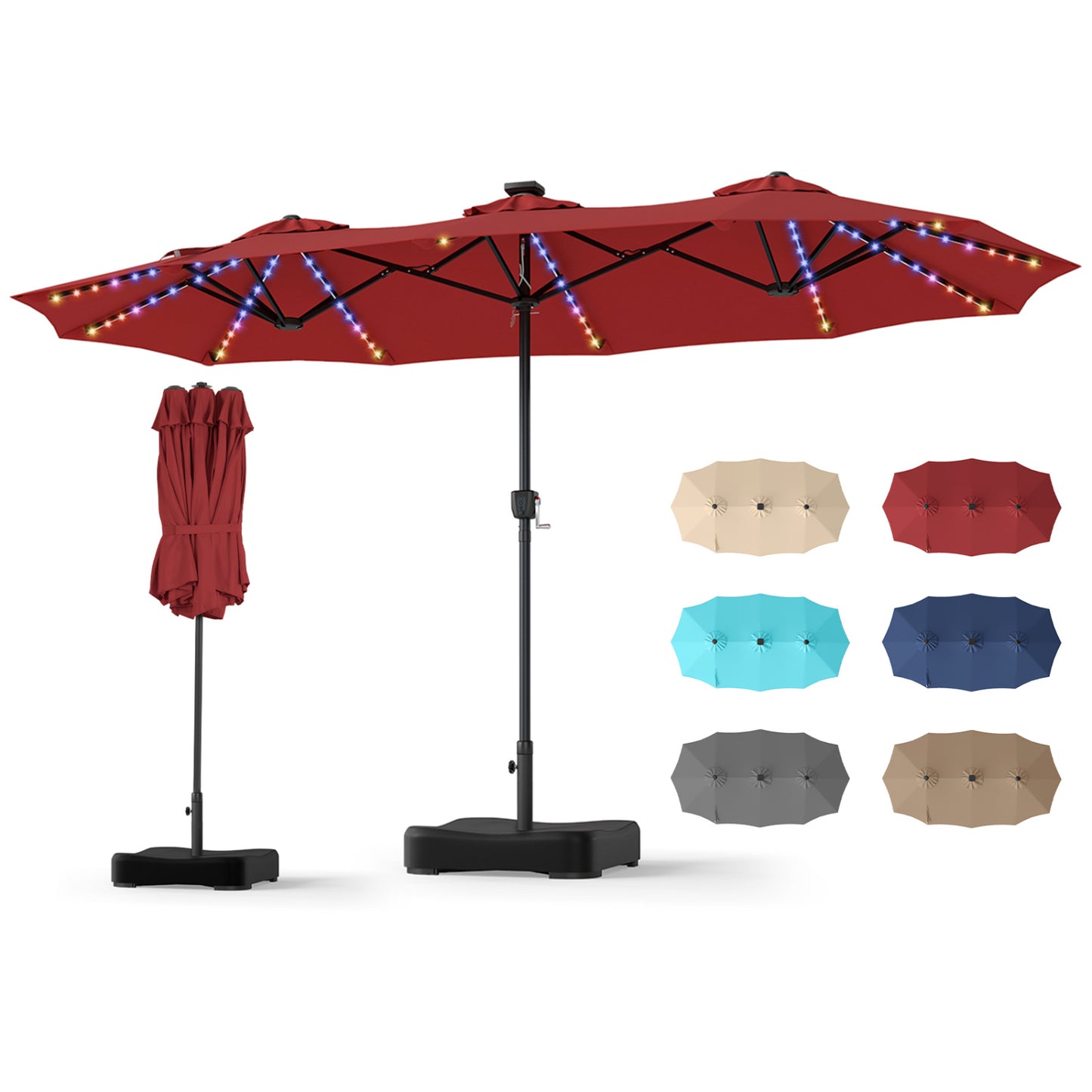 13 FT Double-Sided Patio Umbrella with 108 LED Lights and Base Included, Wine Outdoor Umbrellas at Gallery Canada
