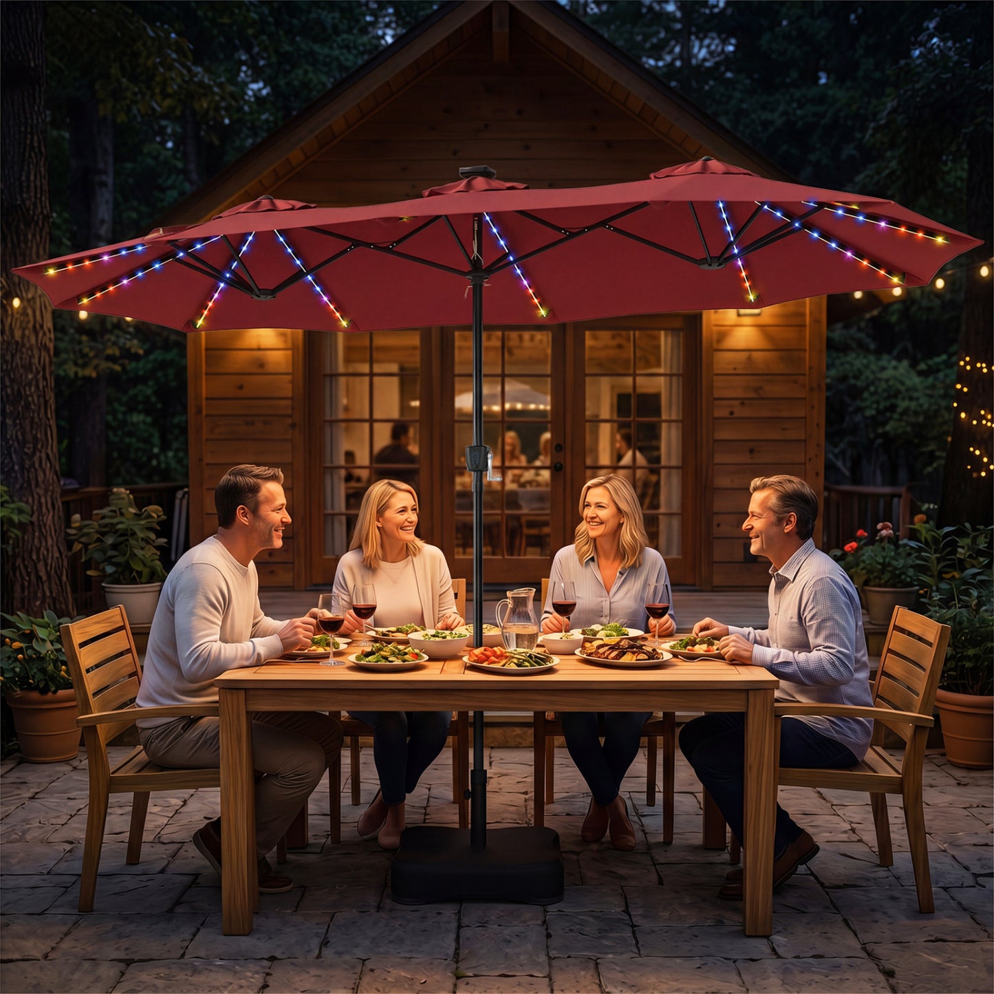13 FT Double-Sided Patio Umbrella with 108 LED Lights and Base Included, Wine Outdoor Umbrellas at Gallery Canada