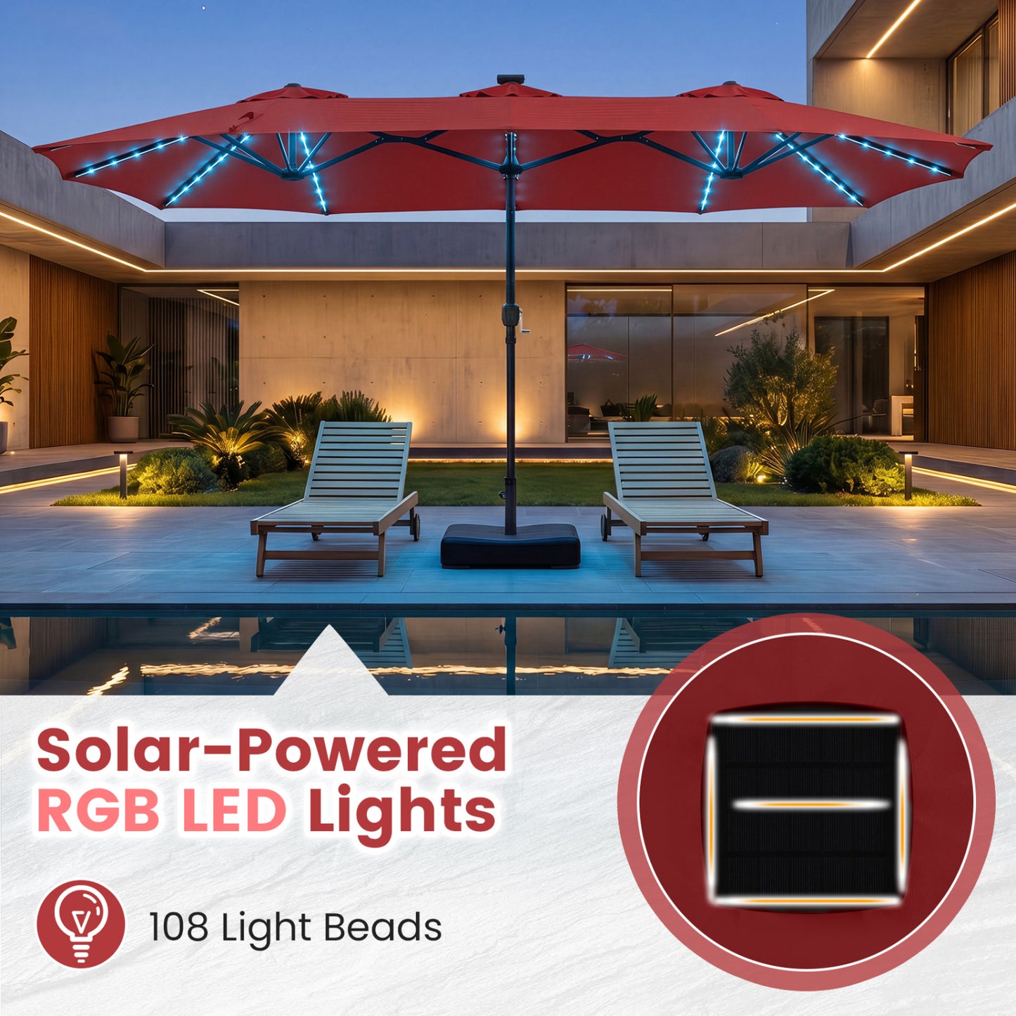 13 FT Double-Sided Patio Umbrella with 108 LED Lights and Base Included, Wine Outdoor Umbrellas at Gallery Canada