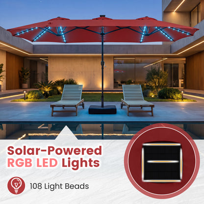 13 FT Double-Sided Patio Umbrella with 108 LED Lights and Base Included, Wine Outdoor Umbrellas at Gallery Canada