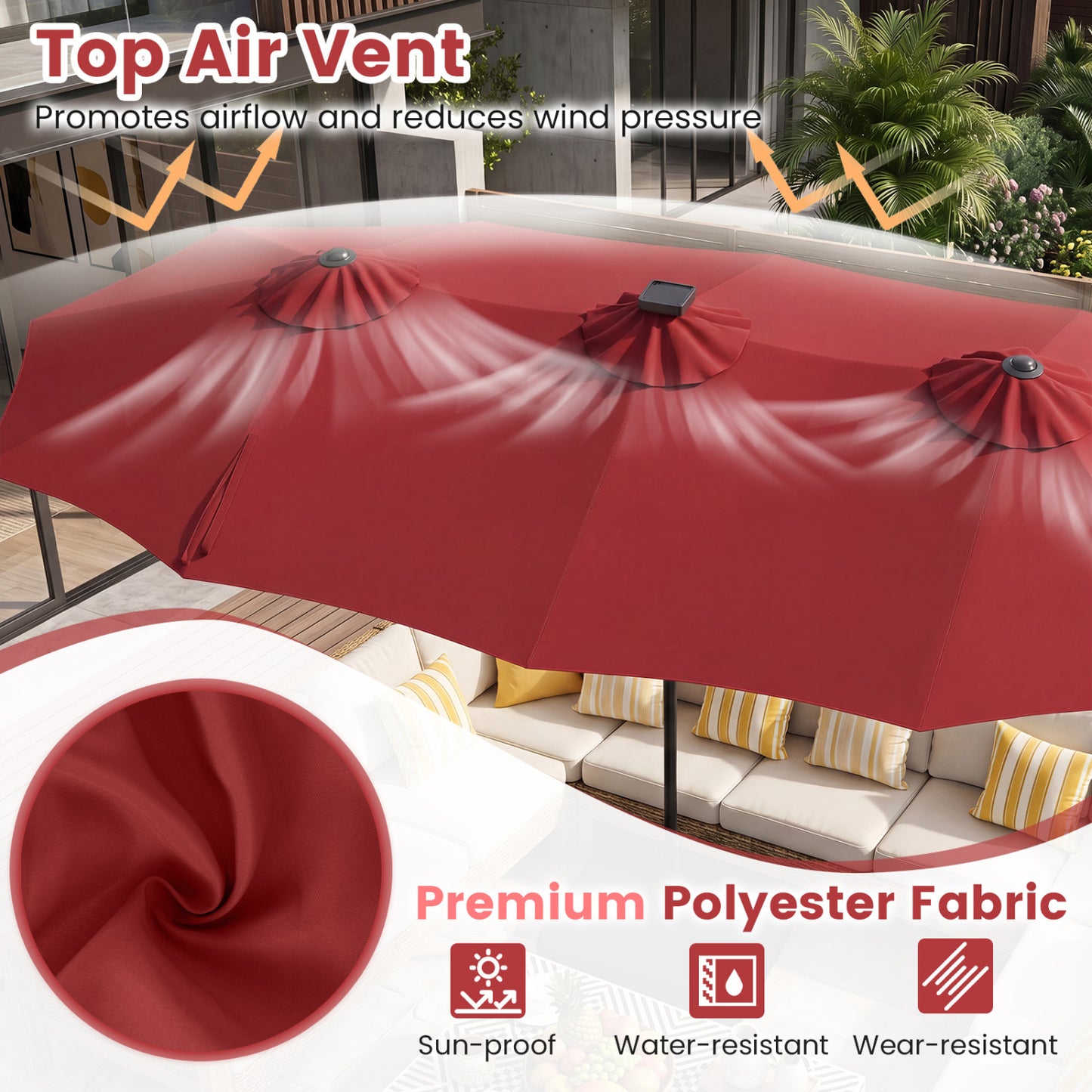 13 FT Double-Sided Patio Umbrella with 108 LED Lights and Base Included, Wine Outdoor Umbrellas at Gallery Canada