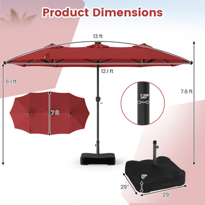 13 FT Double-Sided Patio Umbrella with 108 LED Lights and Base Included, Wine Outdoor Umbrellas at Gallery Canada