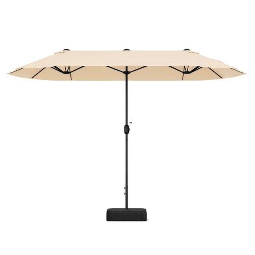 13 Ft Double-Sided Patio Twin Table Umbrella, Crank Handle, Beige