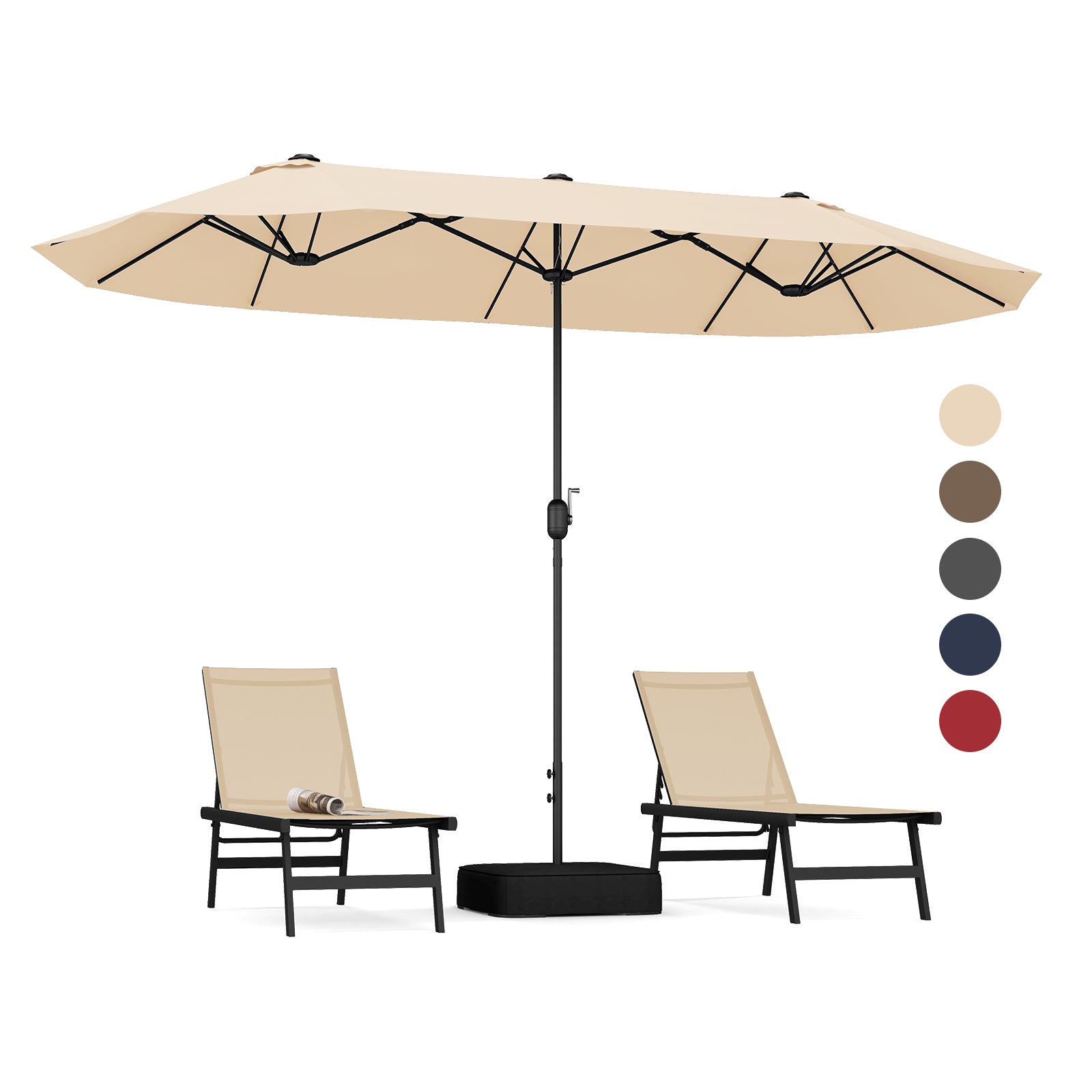 13 Ft Double-Sided Patio Twin Table Umbrella, Crank Handle, Beige Outdoor Umbrellas at Gallery Canada