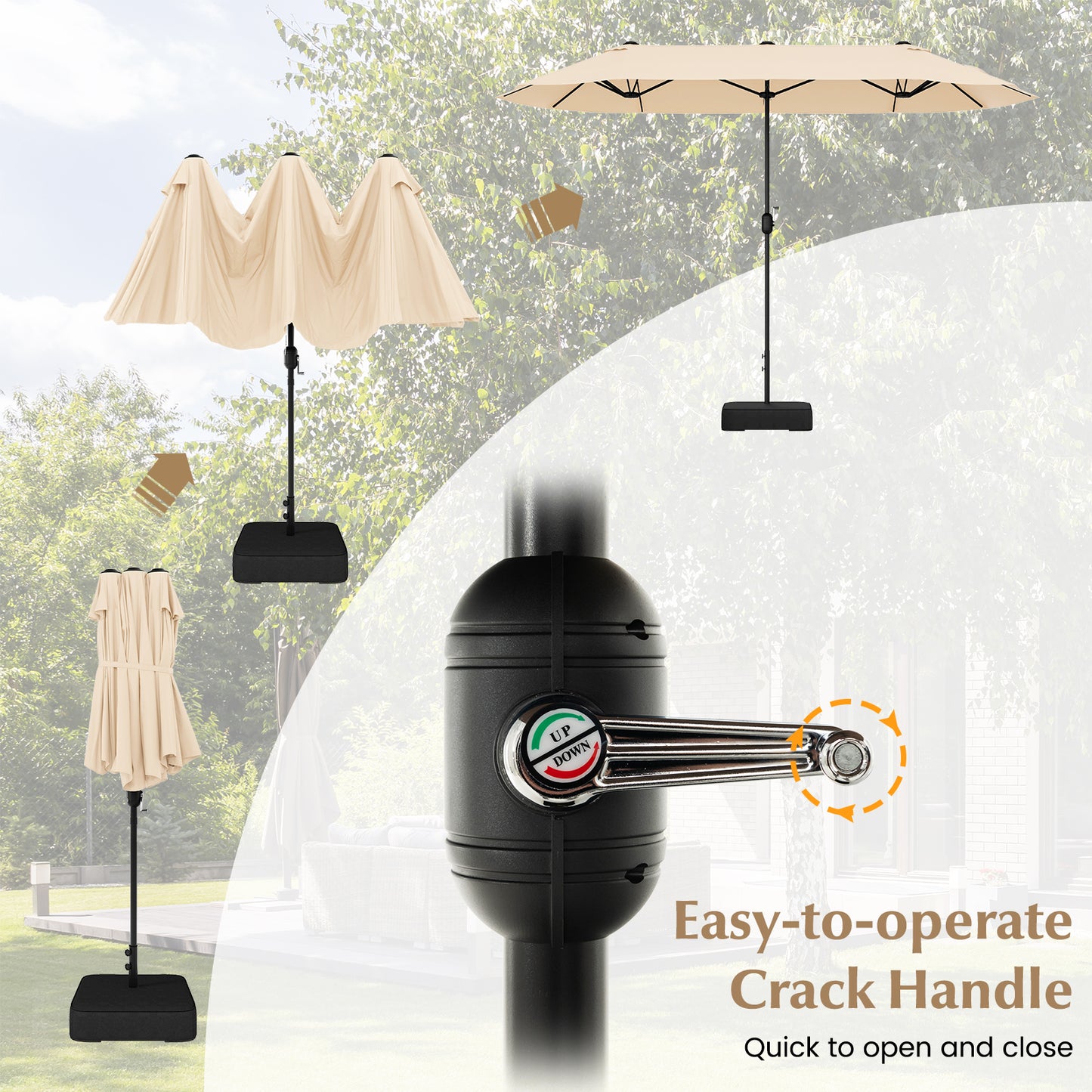 13 Ft Double-Sided Patio Twin Table Umbrella, Crank Handle, Beige Outdoor Umbrellas at Gallery Canada
