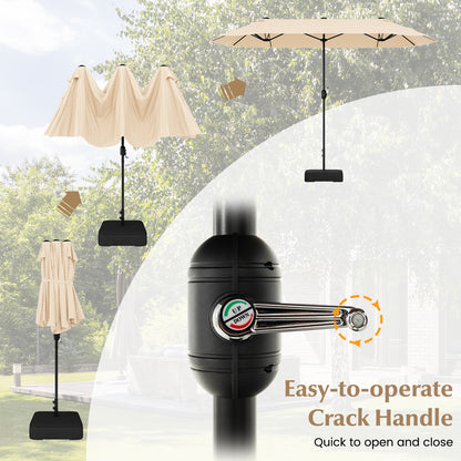 13 Ft Double-Sided Patio Twin Table Umbrella, Crank Handle, Beige Outdoor Umbrellas at Gallery Canada