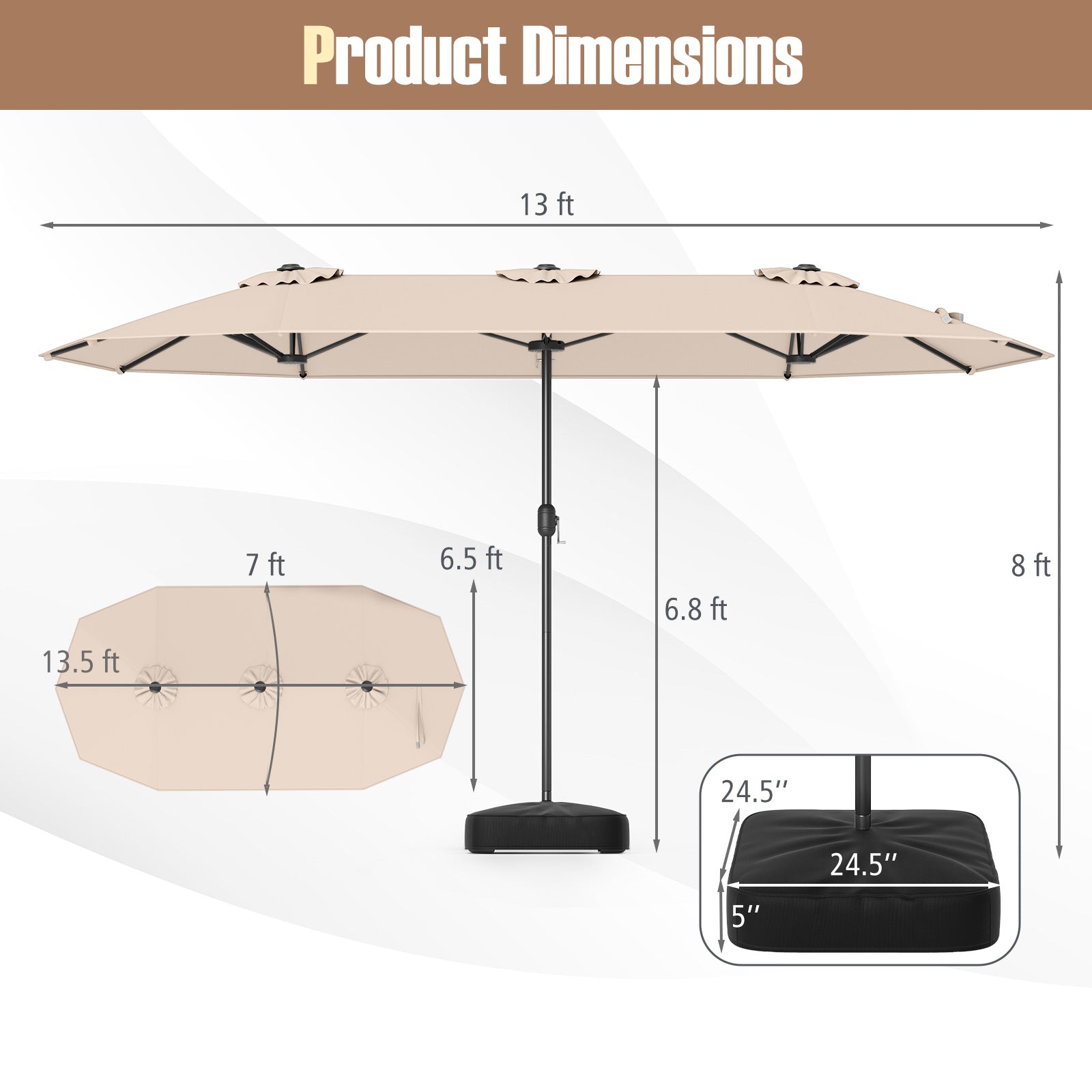 13 Ft Double-Sided Patio Twin Table Umbrella, Crank Handle, Beige Outdoor Umbrellas at Gallery Canada
