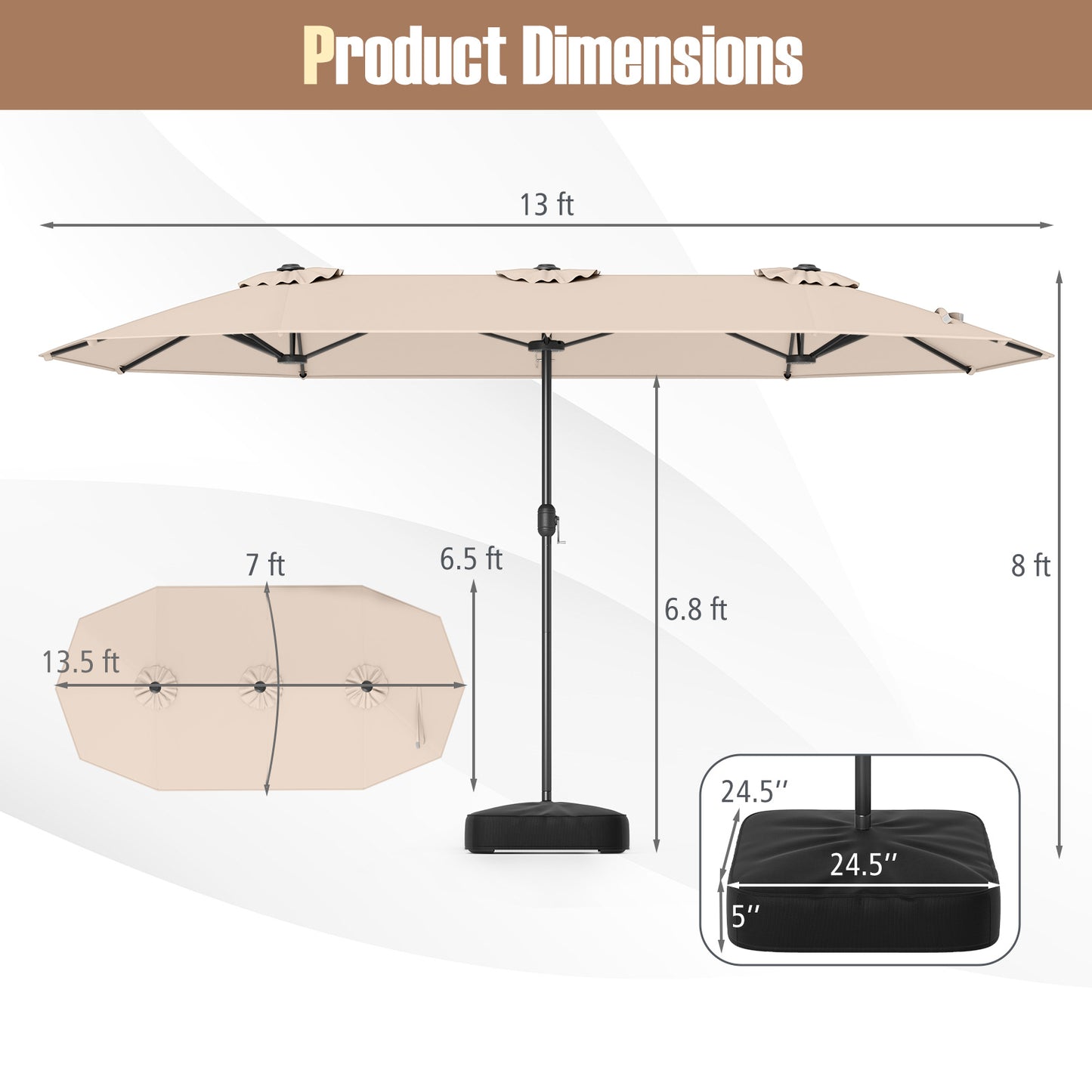 13 Ft Double-Sided Patio Twin Table Umbrella, Crank Handle, Beige Outdoor Umbrellas at Gallery Canada