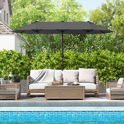 13 Feet Double-Sided Patio Umbrella, Crank Handle, Gray Outdoor Umbrellas at Gallery Canada