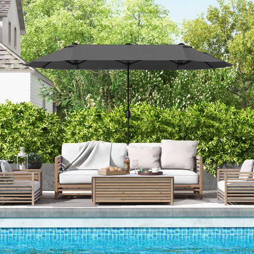 13 Feet Double-Sided Patio Umbrella, Crank Handle, Gray