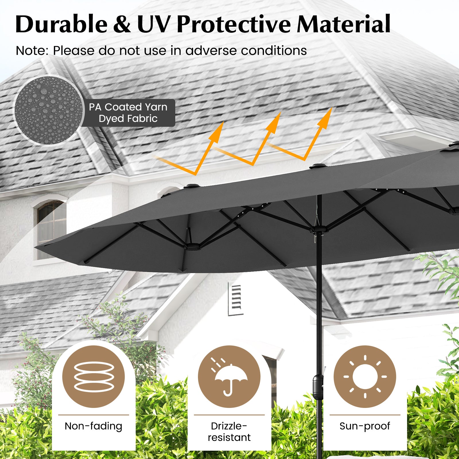 13 Feet Double-Sided Patio Umbrella, Crank Handle, Gray Outdoor Umbrellas at Gallery Canada
