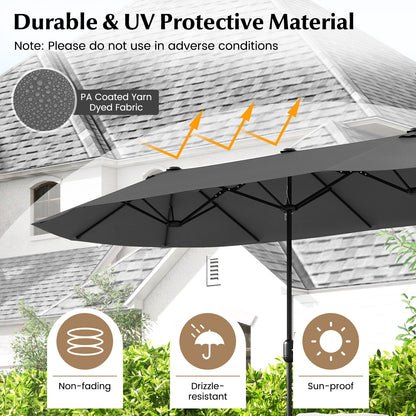 13 Feet Double-Sided Patio Umbrella, Crank Handle, Gray Outdoor Umbrellas at Gallery Canada