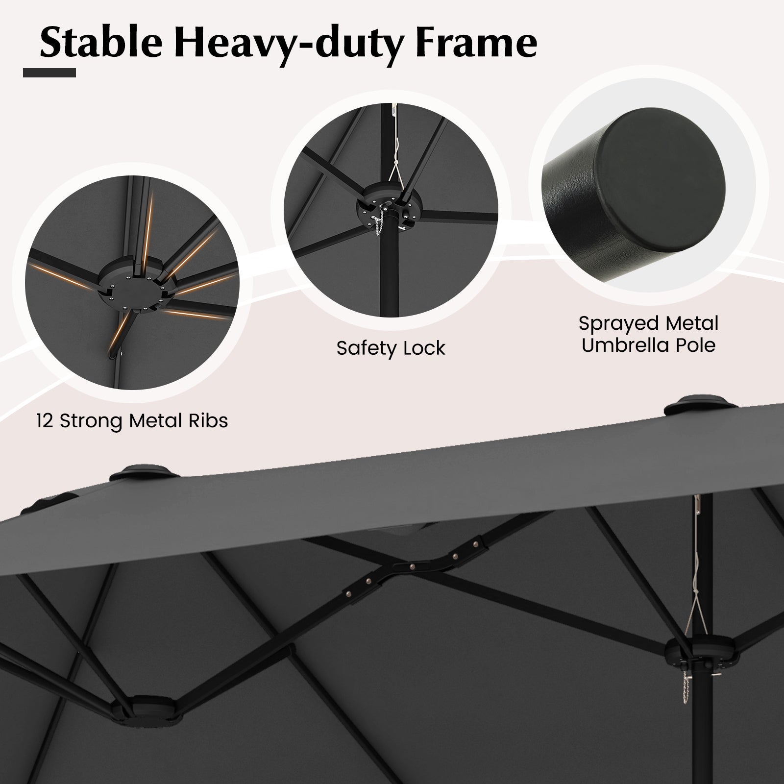 13 Feet Double-Sided Patio Umbrella, Crank Handle, Gray Outdoor Umbrellas at Gallery Canada