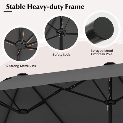 13 Feet Double-Sided Patio Umbrella, Crank Handle, Gray Outdoor Umbrellas at Gallery Canada