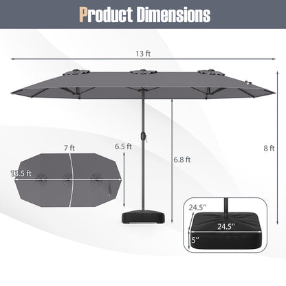 13 Feet Double-Sided Patio Umbrella, Crank Handle, Gray Outdoor Umbrellas at Gallery Canada