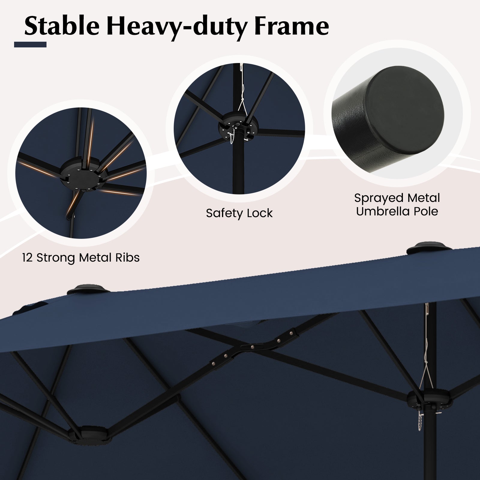 13 Ft Double-Sided Patio Twin Table Umbrella, Navy Outdoor Umbrellas at Gallery Canada