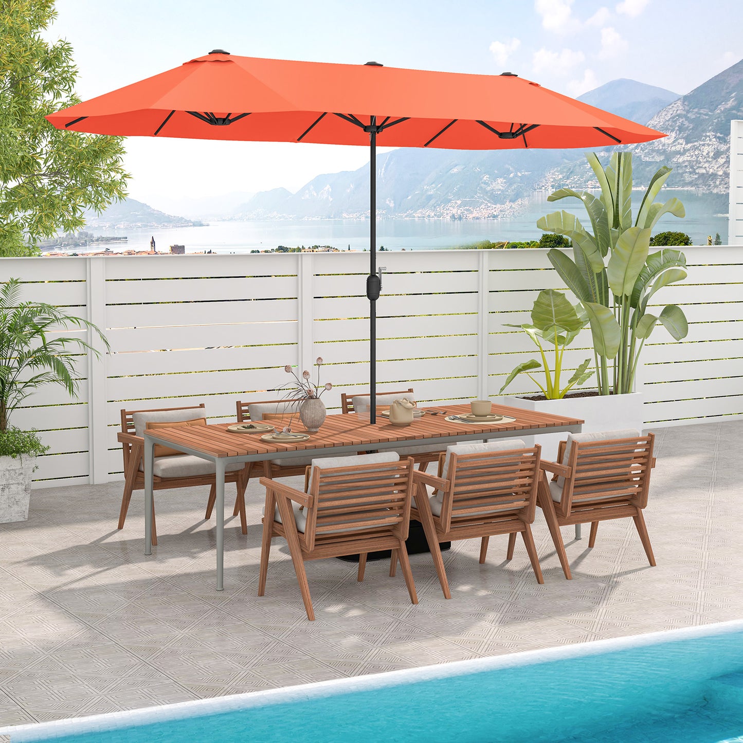 13 Feet Double-Sided Patio Umbrella, Crank Handle, Orange