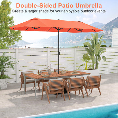 13 Feet Double-Sided Patio Umbrella, Crank Handle, Orange