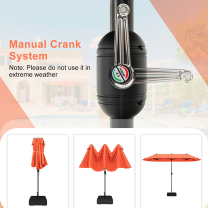 13 Feet Double-Sided Patio Umbrella, Crank Handle, Orange