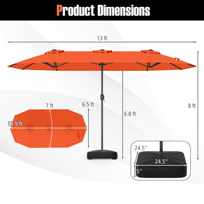 13 Feet Double-Sided Patio Umbrella, Crank Handle, Orange