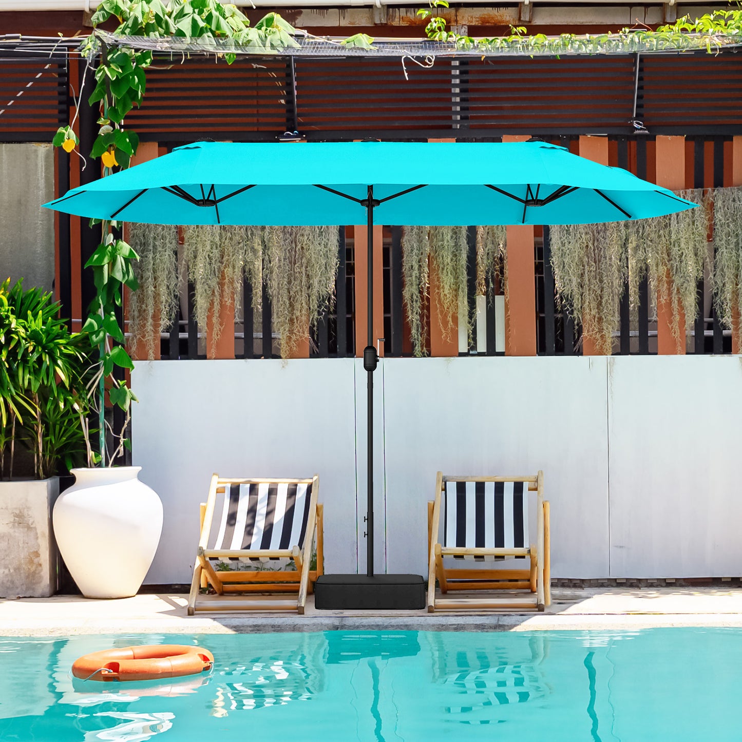 13 Feet Double-Sided Patio Umbrella, With Crank Handle, Turquoise