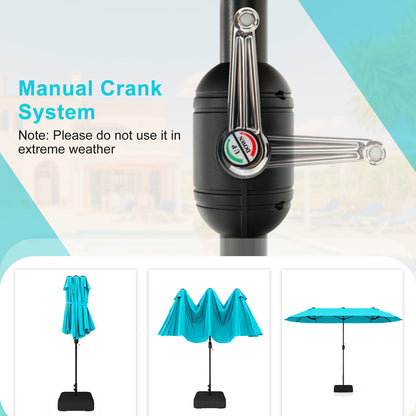 13 Feet Double-Sided Patio Umbrella, With Crank Handle, Turquoise