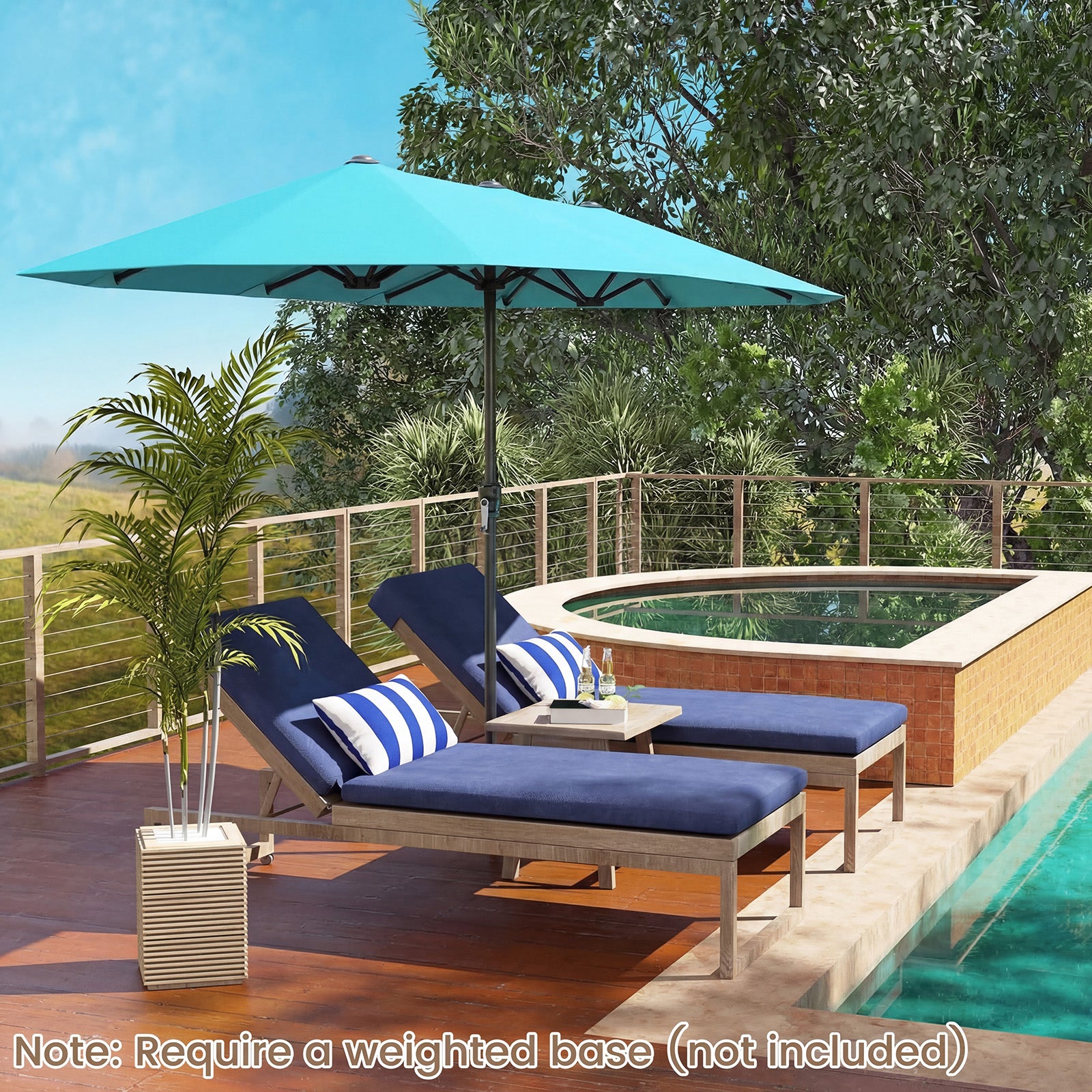 13 Feet Large Patio Umbrella, Crank Handle, Double-Sided, Turquoise Outdoor Umbrellas at Gallery Canada