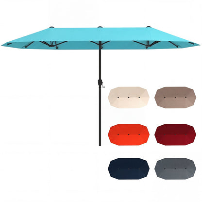 13 Feet Large Patio Umbrella, Crank Handle, Double-Sided, Turquoise Outdoor Umbrellas at Gallery Canada