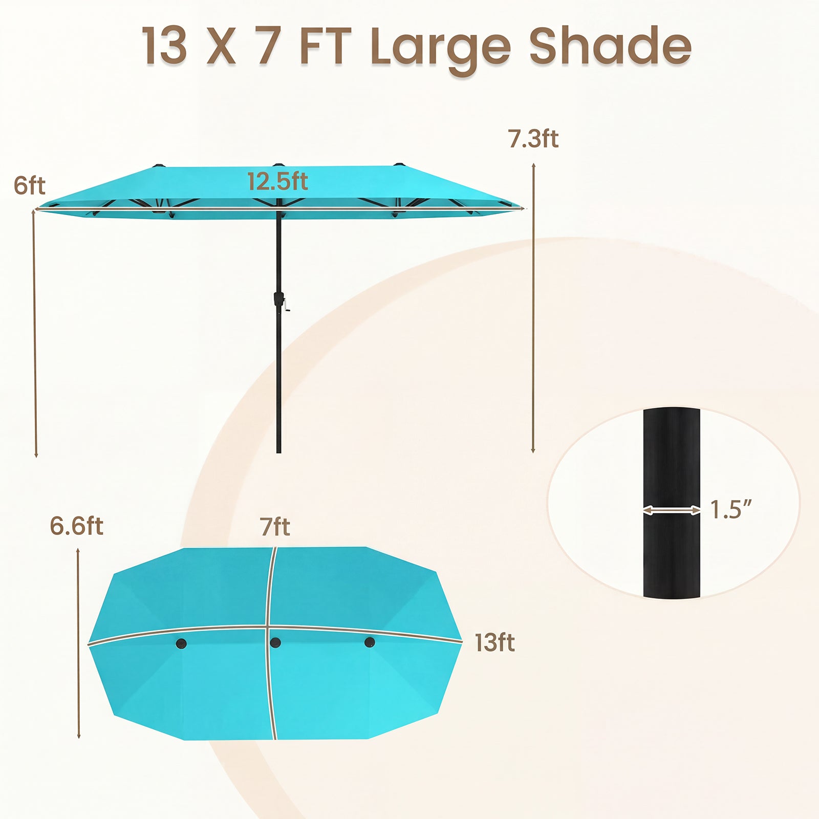 13 Feet Large Patio Umbrella, Crank Handle, Double-Sided, Turquoise Outdoor Umbrellas at Gallery Canada