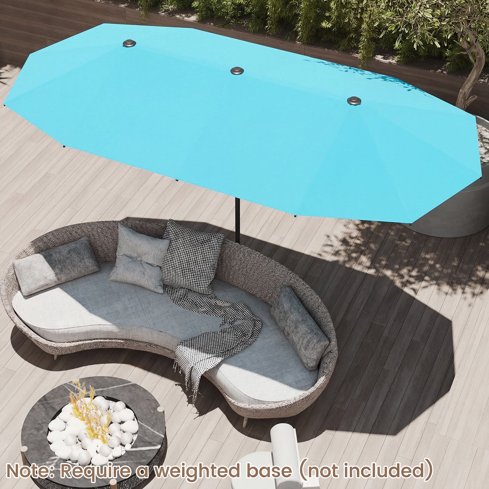 13 Feet Large Patio Umbrella, Crank Handle, Double-Sided, Turquoise Outdoor Umbrellas at Gallery Canada