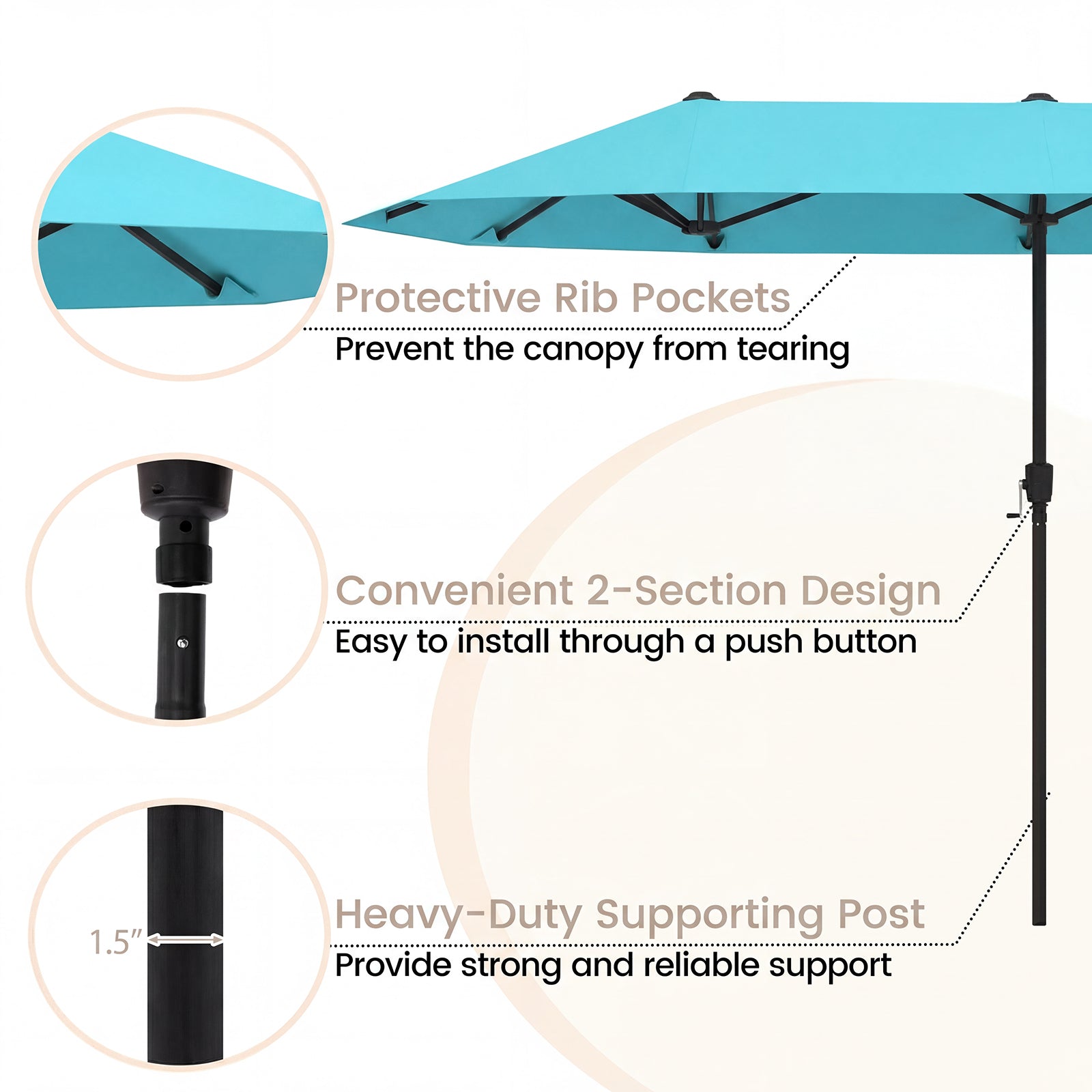 13 Feet Large Patio Umbrella, Crank Handle, Double-Sided, Turquoise Outdoor Umbrellas at Gallery Canada