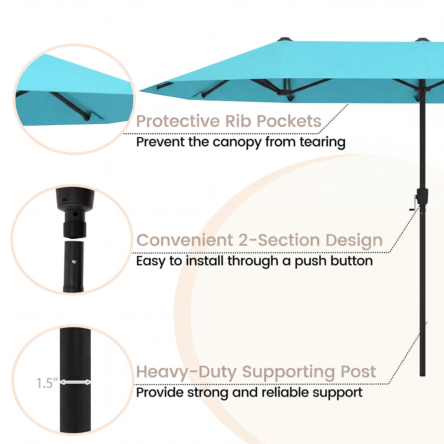 13 Feet Large Patio Umbrella, Crank Handle, Double-Sided, Turquoise Outdoor Umbrellas at Gallery Canada