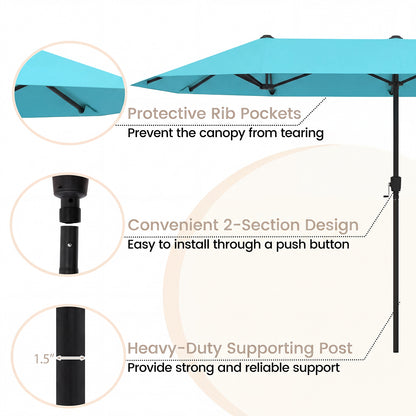 13 Feet Large Patio Umbrella, Crank Handle, Double-Sided, Turquoise Outdoor Umbrellas at Gallery Canada