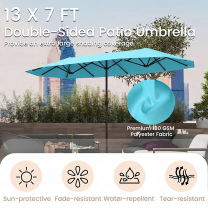 13 Feet Large Patio Umbrella, Crank Handle, Double-Sided, Turquoise Outdoor Umbrellas at Gallery Canada