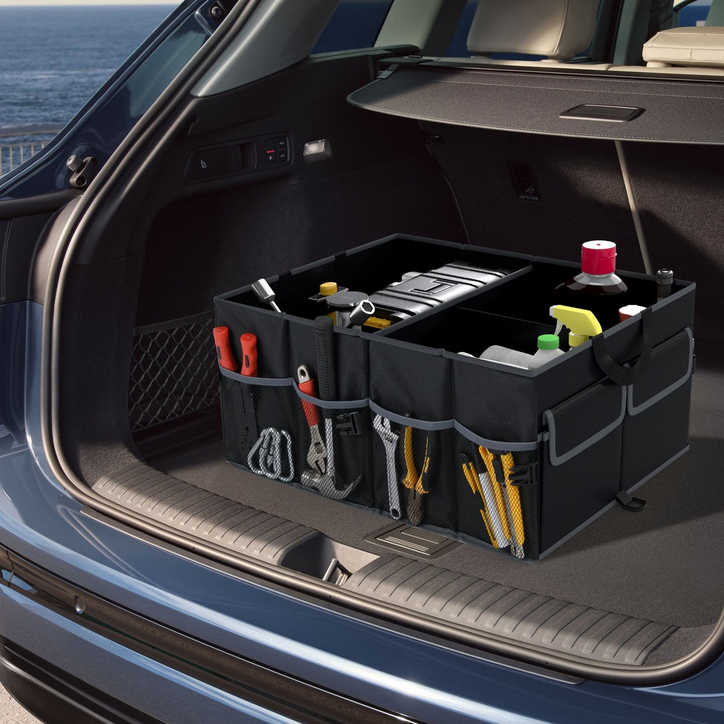 13 Gallon Car Trunk Organizer with Removable Divider and 6 Pockets, Black Garages at Gallery Canada