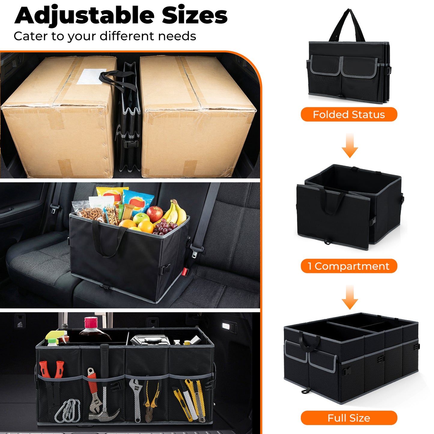 13 Gallon Car Trunk Organizer, Removable Divider, 6 Pockets, Black Garages at Gallery Canada