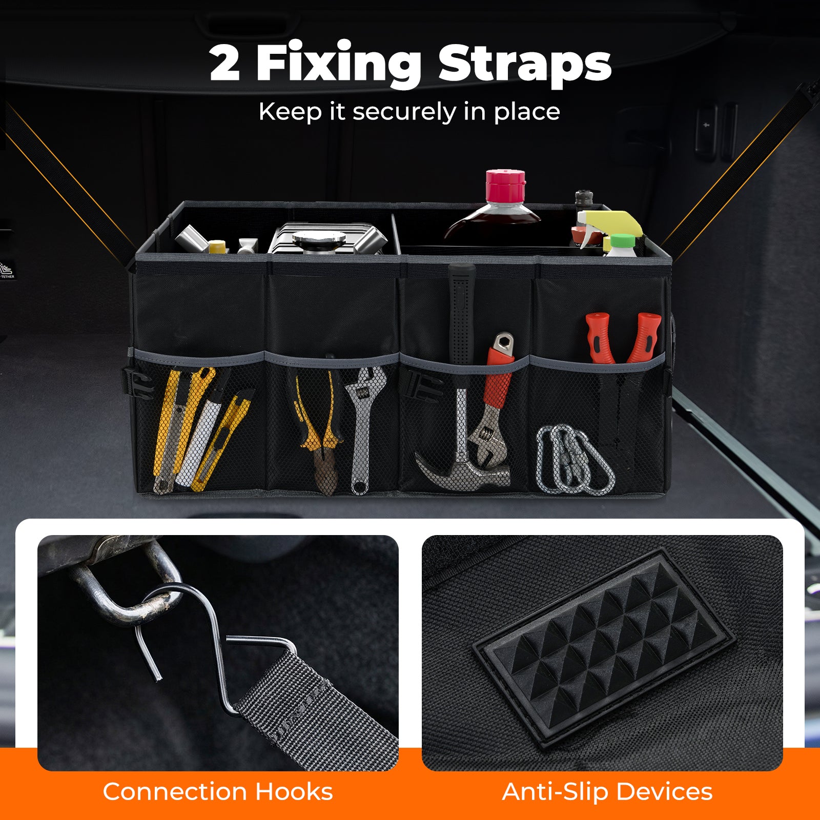13 Gallon Car Trunk Organizer, Removable Divider, 6 Pockets, Black Garages at Gallery Canada