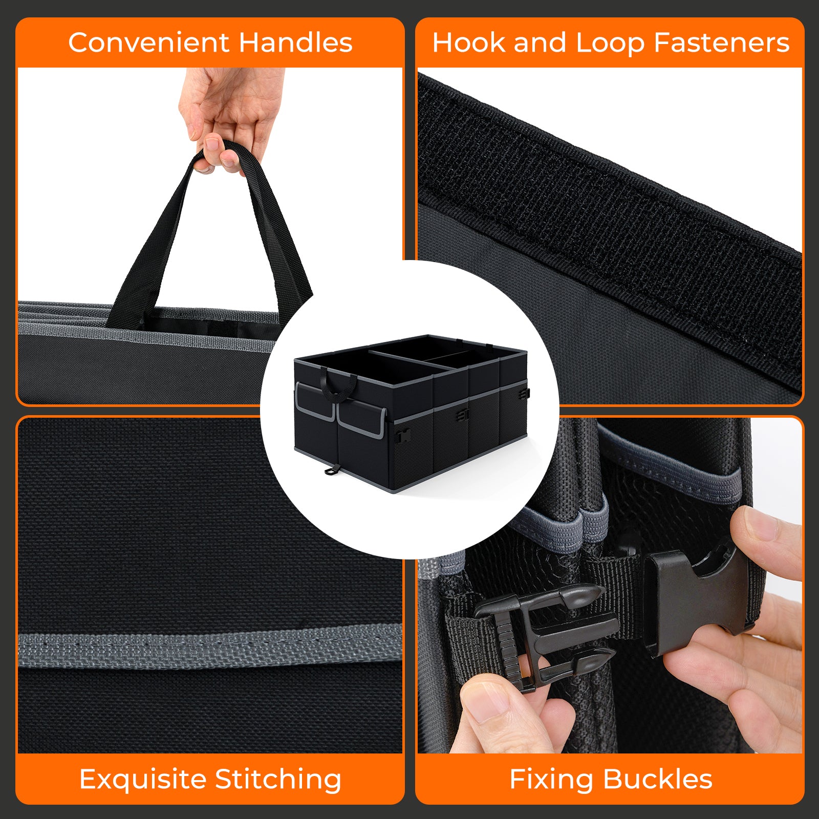 13 Gallon Car Trunk Organizer, Removable Divider, 6 Pockets, Black Garages at Gallery Canada