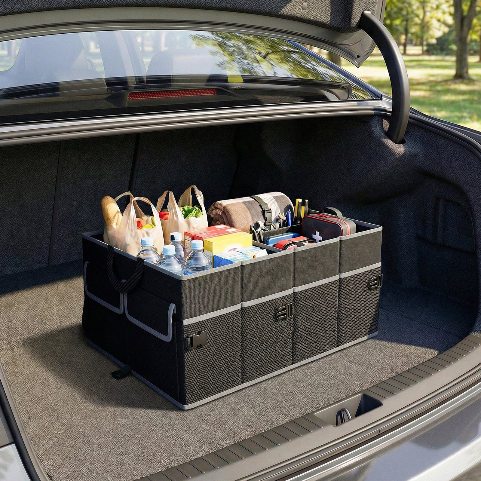 13 Gallon Car Trunk Organizer, Removable Divider, 6 Pockets, Black Garages at Gallery Canada