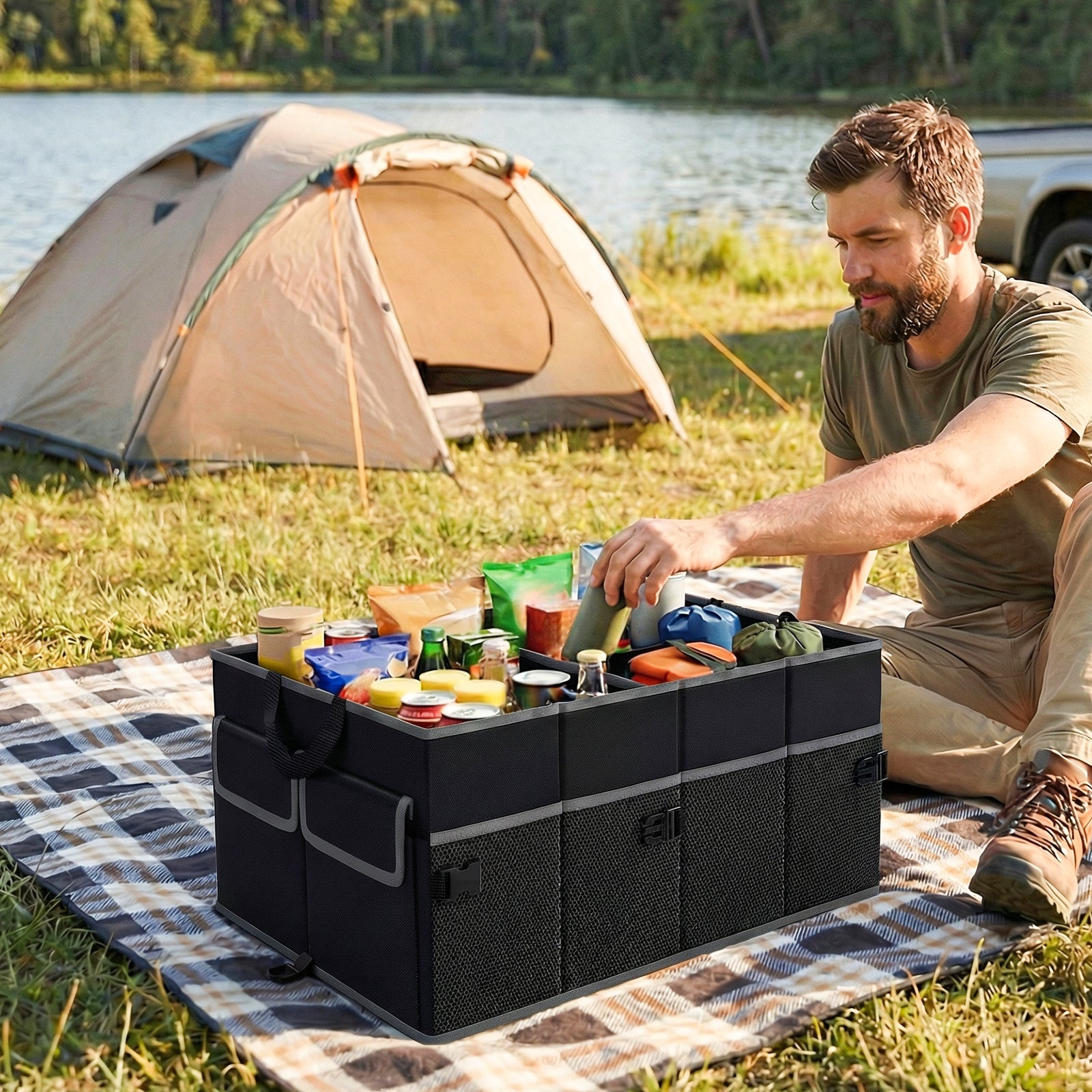 13 Gallon Car Trunk Organizer, Removable Divider, 6 Pockets, Black Garages at Gallery Canada