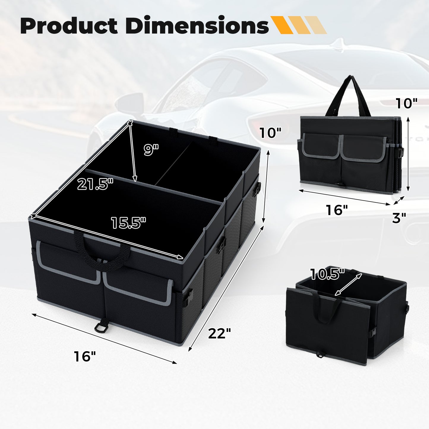 13 Gallon Car Trunk Organizer, Removable Divider, 6 Pockets, Black Garages at Gallery Canada