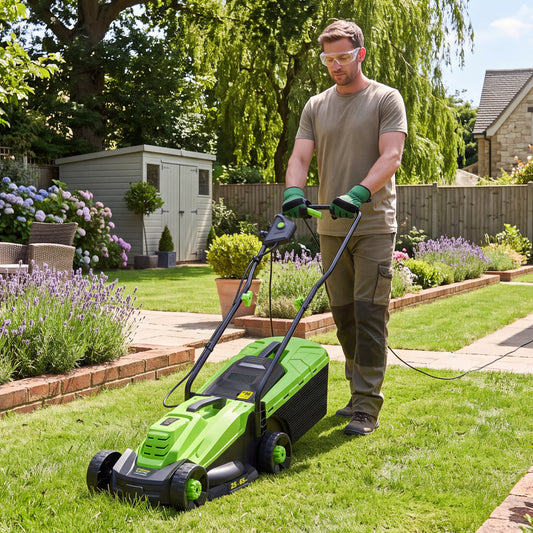 13-Inch 12-Amp Corded Lawn Mower, 3-Height Adjustment, Green Garden Tools Green at Gallery Canada