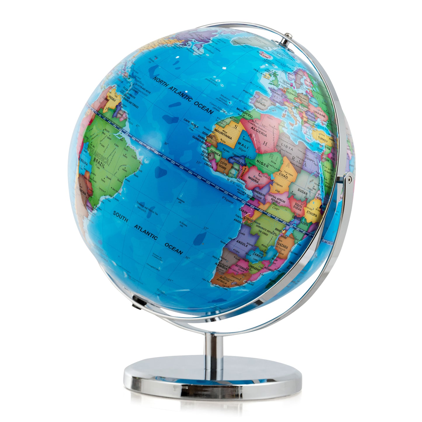 13 Inch Illuminated World Globe, 720° Rotating Map, LED Light, Blue