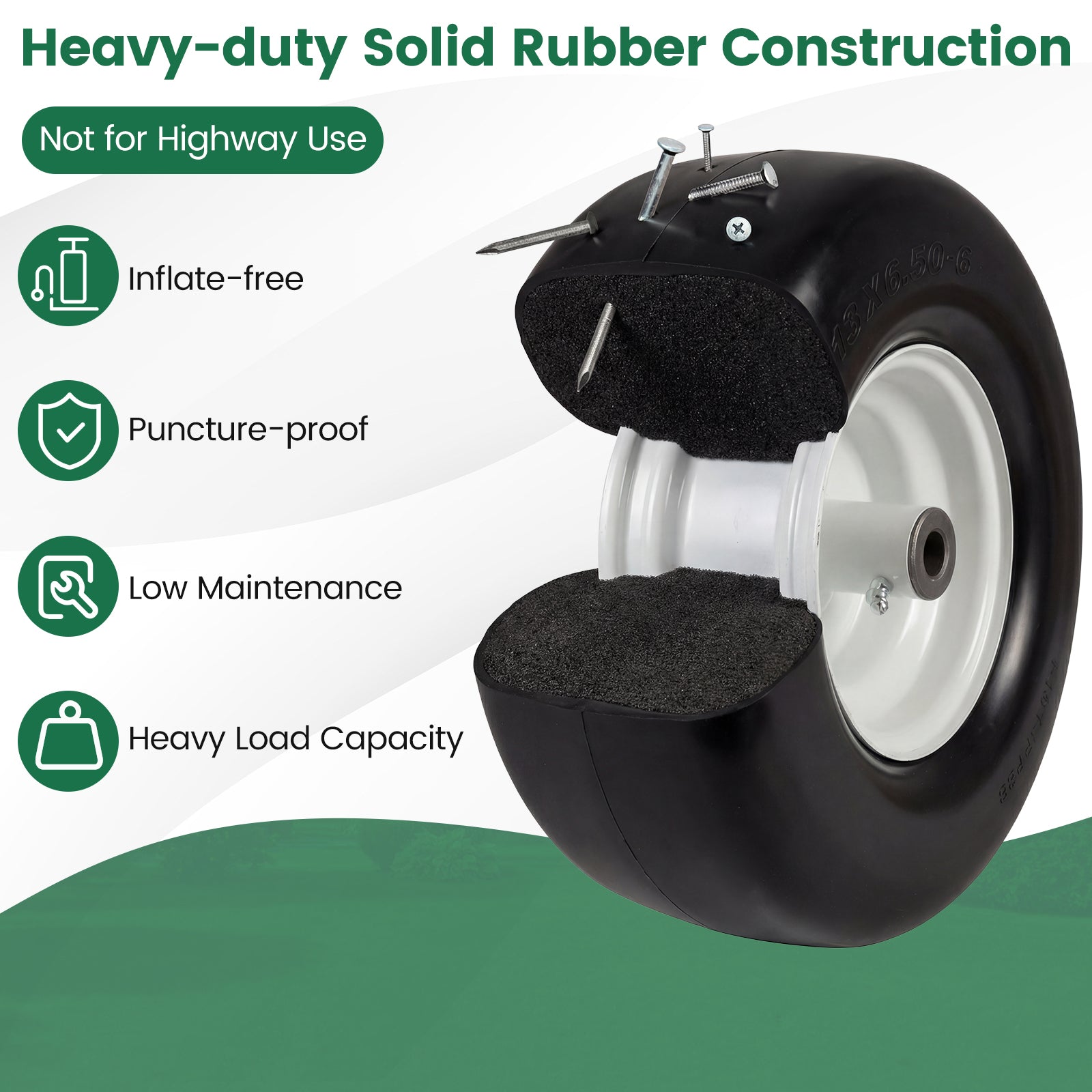 13 x 6.50-6 Flat Free Tires and Wheels 2 Pack Solid Rubber Tires, White Garden Tools at Gallery Canada